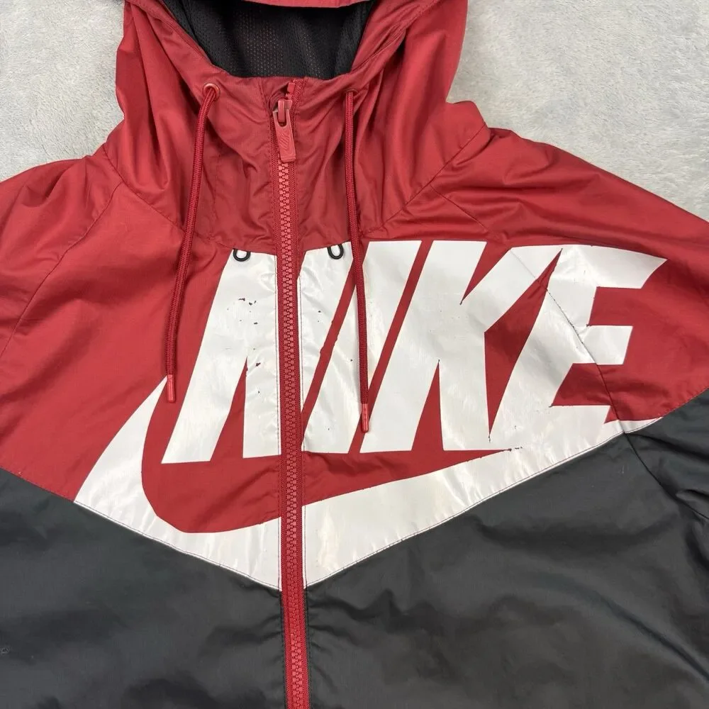 Nike Windrunner Hooded Windbreaker Jacket Red Black Big Logo Mens M